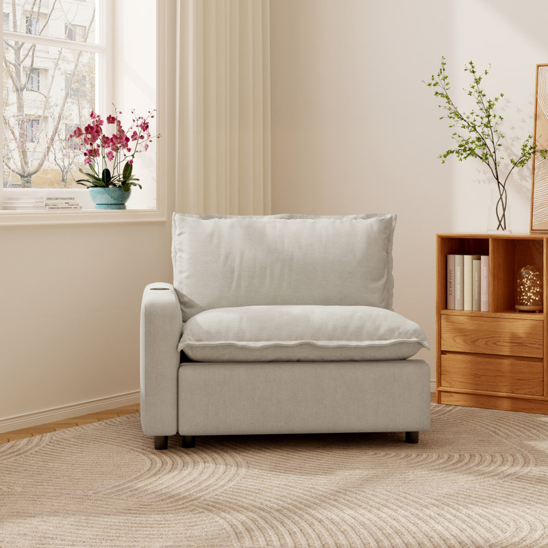 Upholstered Modern Linen Fabric Power One-Armed Chair, Beige