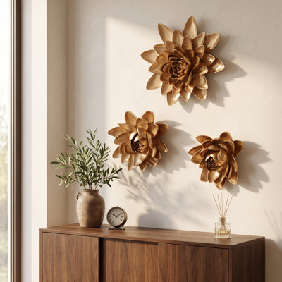 3D Lotus Wall Decor, Handcrafted Resin Floral Sculpture Wall Art Accent for Living Room, Bedroom, Hotel & Cafe