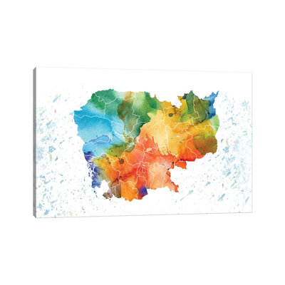 Cambodia Colorful Map by WallDecorAddict - Gallery-Wrapped Canvas Giclée on Canvas