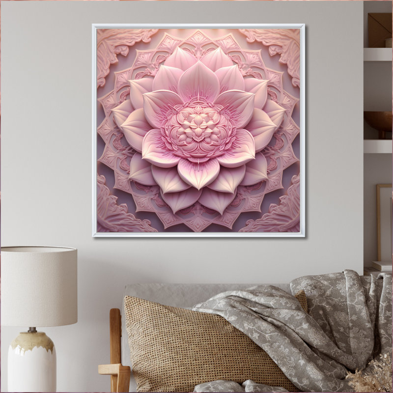 Mandala délicat de lotus rose I - Boho Mandala, H 24 po x l 24 po x P 1 po, Cadre flottant blanc
