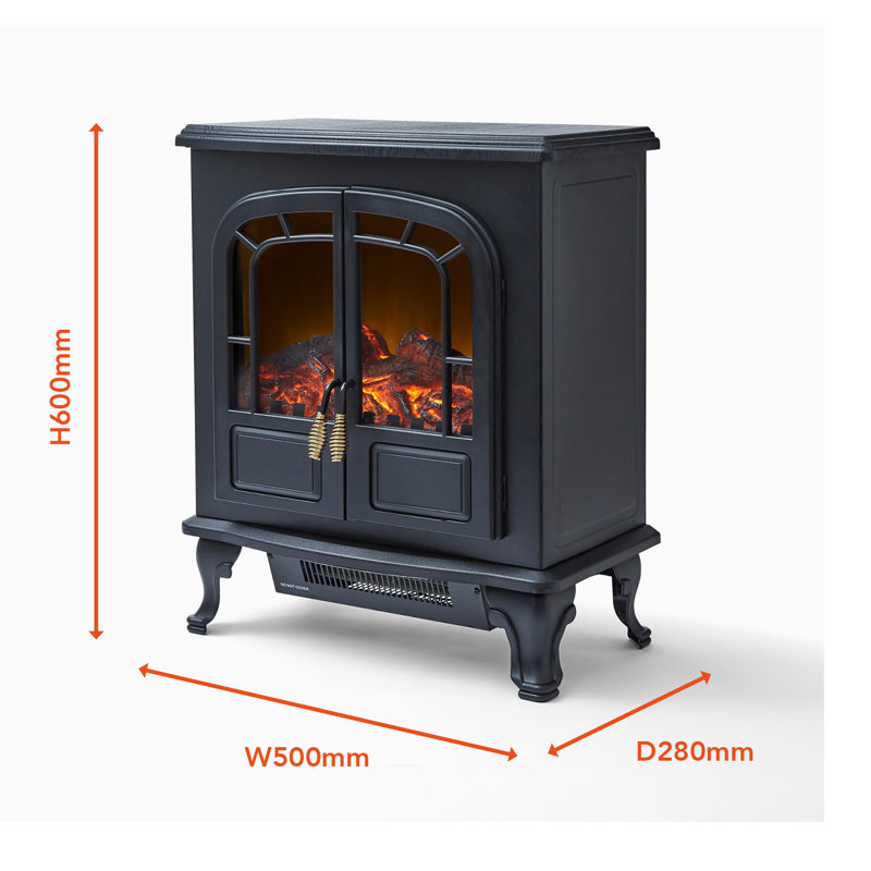 Warmlite Wingham Log Effect Stove Fire with Realistic LED Flame Effect, Adjustable Thermostat 2000W, Black