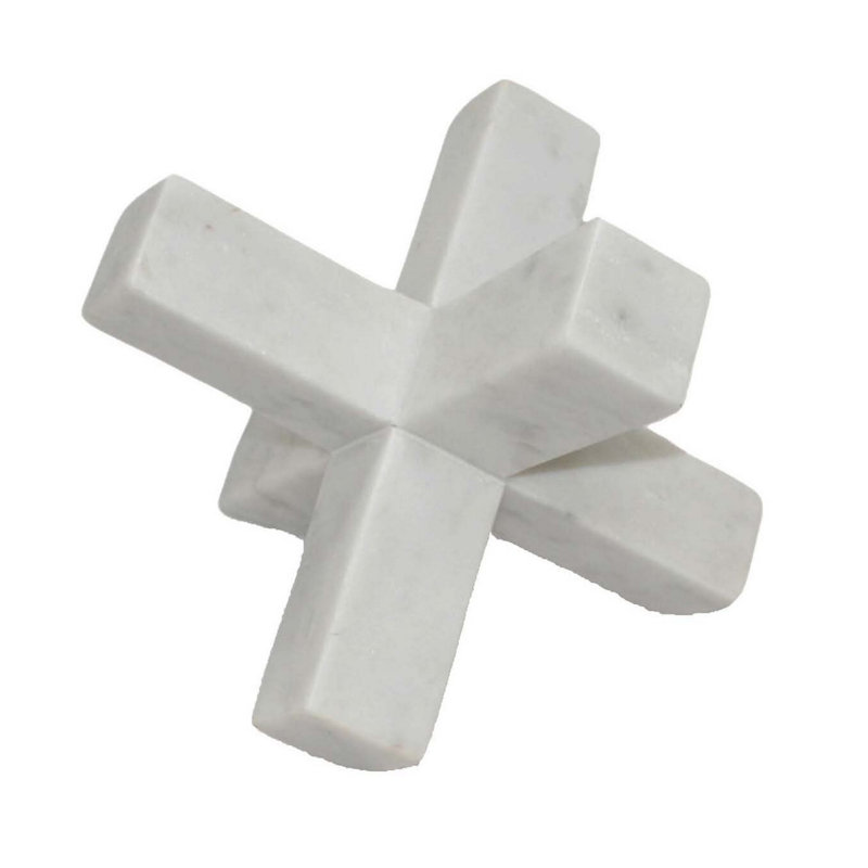 Tabletop Accent Decor, 9 Inch Geometric Cross Design, White Marble