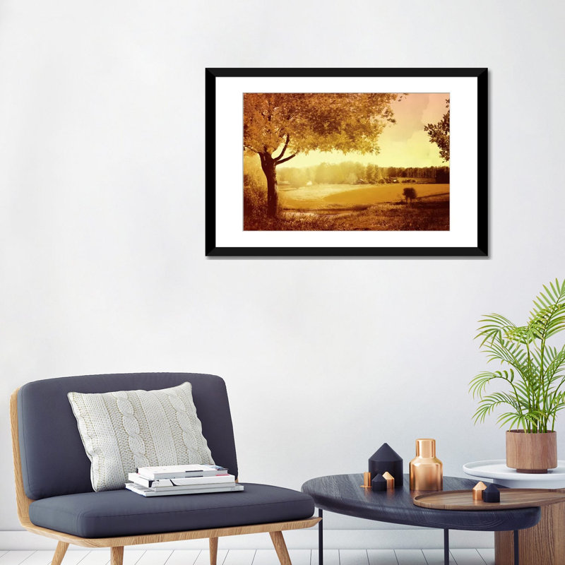 «Golden Country» par Pi Studio - impression sur toile tendue, H 16 po x l 24 po x P 1 po, Papier d'art encadré noir, Blanc