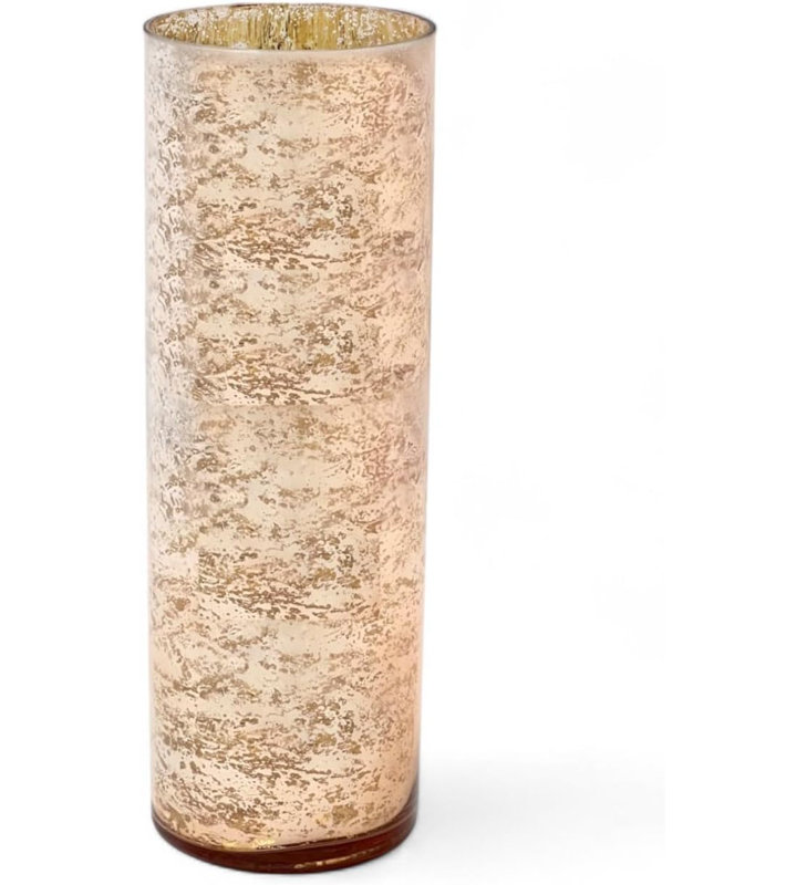 Hosley Mercury Rose Gold Glass Vase Decorative Glass Hurricane Vase 4" Dia X 12" H. Ideal for Floral Arrangements Cut Flowers Weddings Aromatherapy DIY Craft Projects Led Lantern Votive Garden Spa
