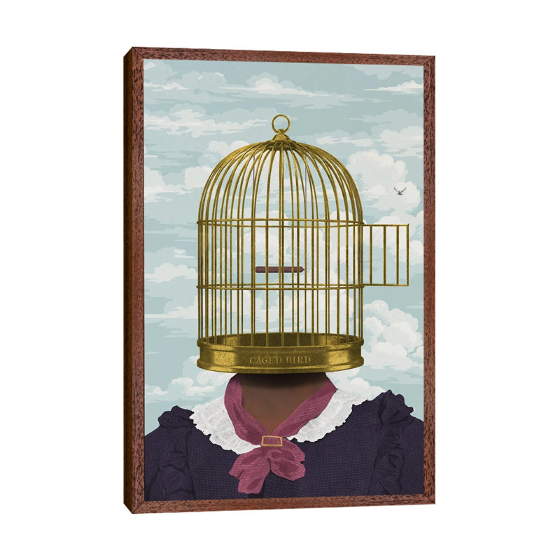 Caged Bird 1 Piece Wall Art on Canvas, 101.6 cm H x 66.04 cm W, Classic Brown Wood Framed Canvas