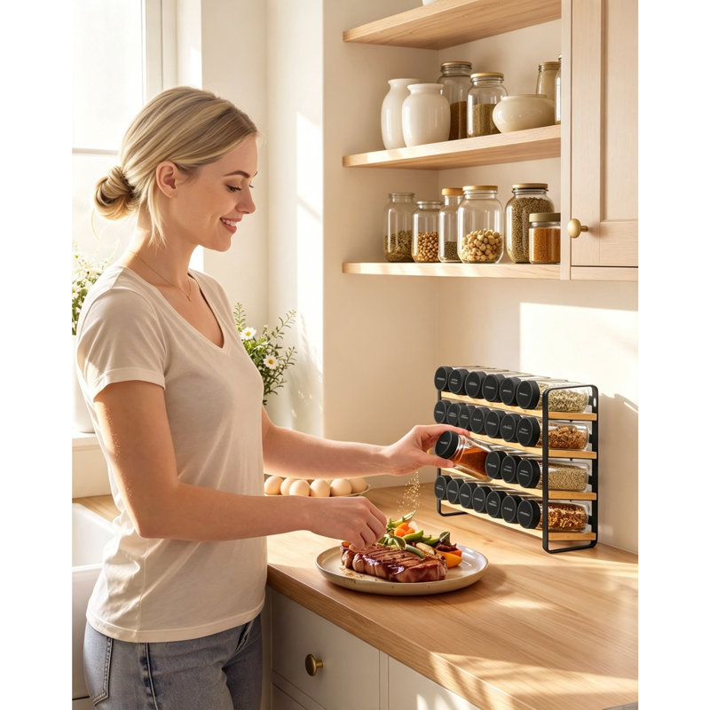 Spice Jar & Rack Set, 26 cm H x 35 cm W x 9 cm D