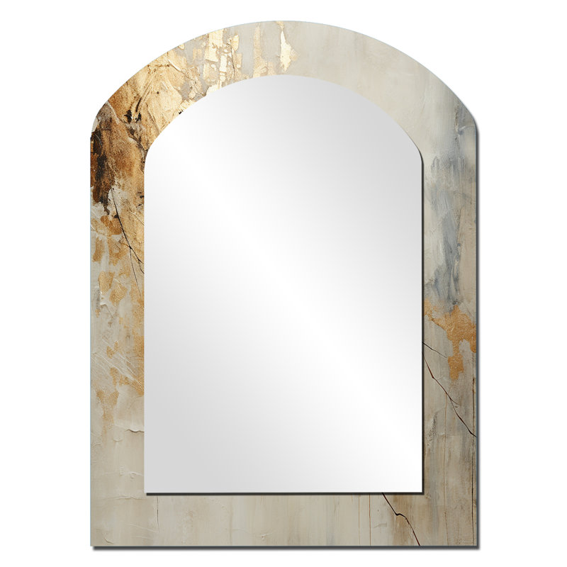 Beige et or marbre clair VI - formes abstraites, miroir décoratif asymétrique, 34 po x 25 po