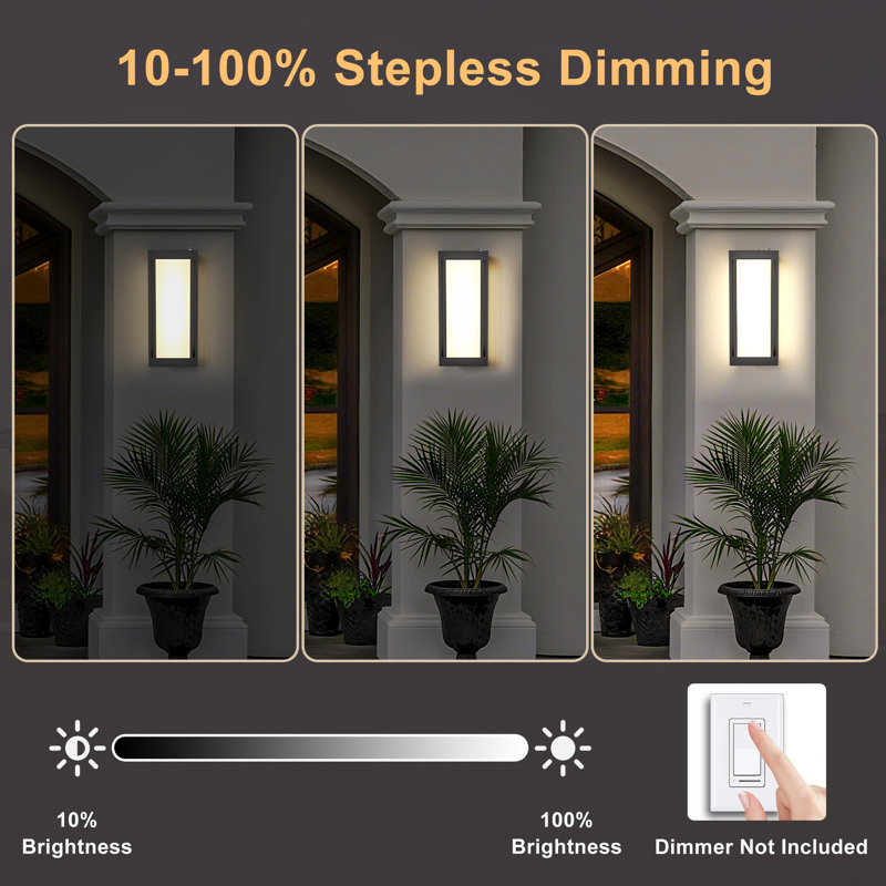 14.5''H RGB LED Dimmable APP Control Aluminum Outdoor Wall Light with Dusk to Dawn and Milky White Acrylic Shade