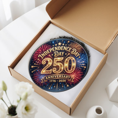 Panneau de fenêtre en verre pour décoration intérieure Fireworks Stars USA 250th Anniversary - H 12 po