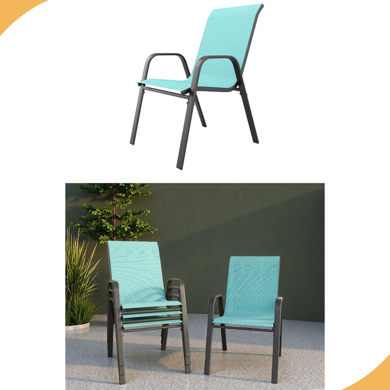 Chaises d'extérieur en tissu Teslin, siège large, capacité de poids de 350 lb, structure en métal imperméable et résistante à la rouille, soutien lombaire ergonomique