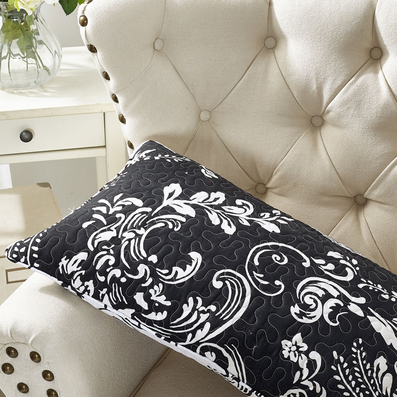 Abstract Rectangular Lumbar Cushion Cover, Black/White