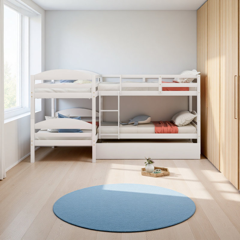 Lit simple en L avec lit gigogne, Blanc