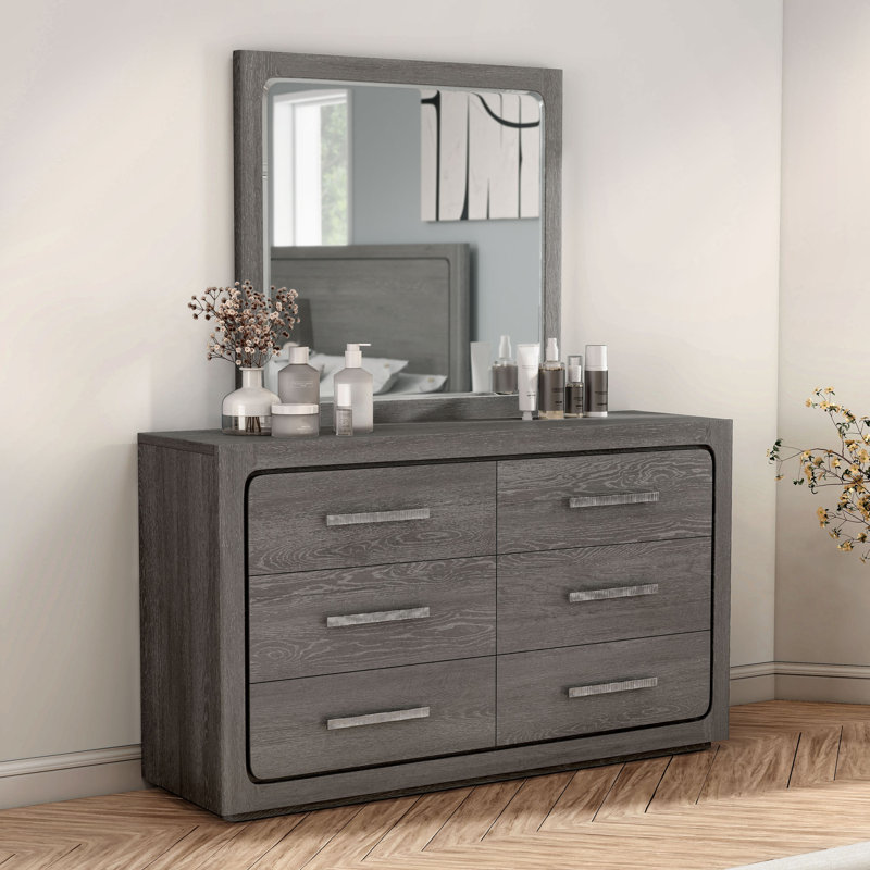 Commode 6 tiroirs avec miroir Archer, Gris