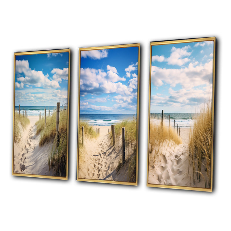 «Bath To The Ocean» 3 pièces, H 40 po x l 60 po, Encadrement doré