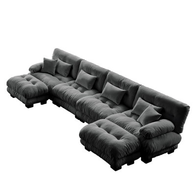 Free Combination Modular Sectional Sofa,U Shaped Couch For Living Room, 4-Seater Comfy Cloud Couch With 2 Ottomans, Chenille