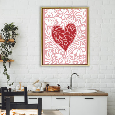 Red Leafy Heart on Pink Floating Frame, design by Cindy Jacobs