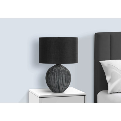 Lighting, H 23 po, lampe de table, céramique noire, abat-jour noir, contemporain