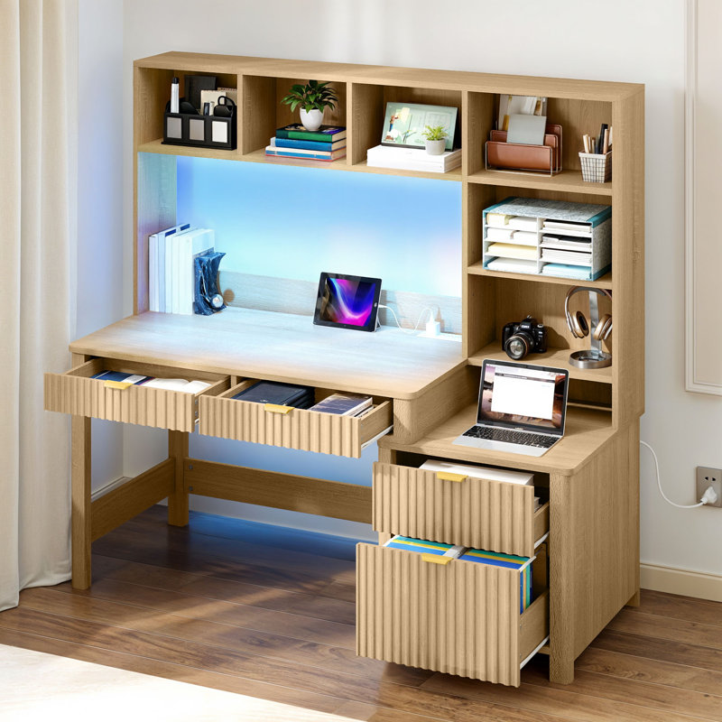 Bureau d'ordinateur de 55 po avec lumières DEL, prise et huche