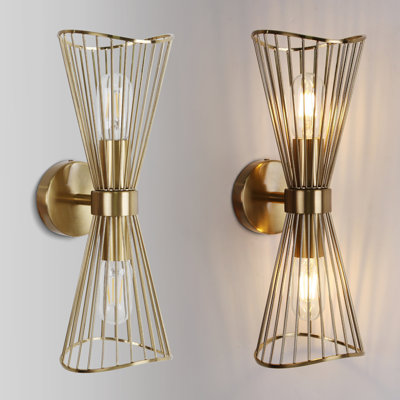 2-light Gold Wall Sconces 16 Inch Brass Wall Sconce