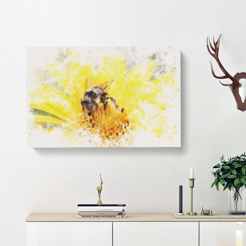 Bee Collecting Pollen - Wrapped Canvas Print, 60cm H x 91cm W x 3cm D