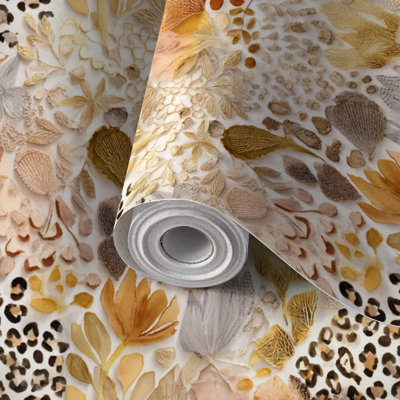 Papier peint adhésif peler et coller en PVC, revêtement mural auto-adhésif amovible avec imprimé léopard floral bohème aquarelle, imperméable pour la décoration intérieure - rouleau