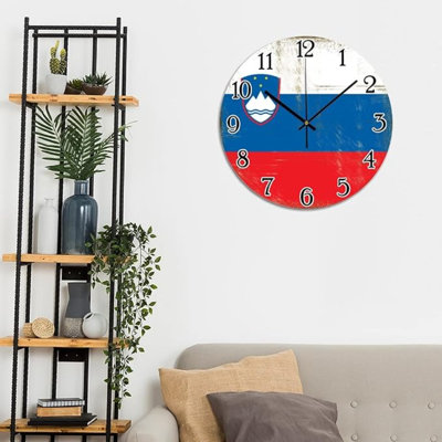 Horloge slovène, drapeau slovène, art en PVC, drapeau national, patriotique, décorations pour la maison, horloges, pile, horloge ronde silencieuse pour dîner, pendaison de crémaillère