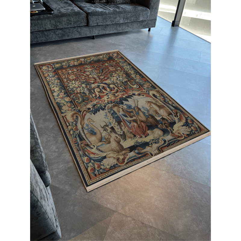 Tapis multicolore Gobelin, Rectangle 4 pi 11,06 po x 9 pi 10,11 po