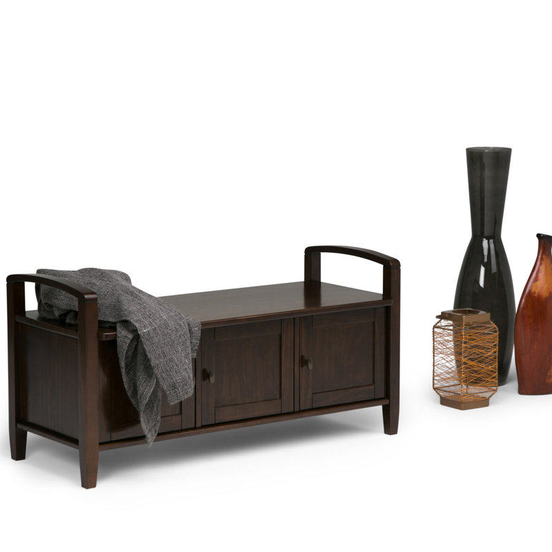 Warm Shaker 44"W Solid Wood Transitional Storage Bench with Lift-Up Lid and Shaker-Style Panels, Tobacco Brown