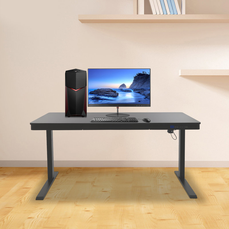 Bureau électrique debout avec chargement USB et tiroir de rangement - capacité de 220 lb, hauteur réglable de 28 à 44 po