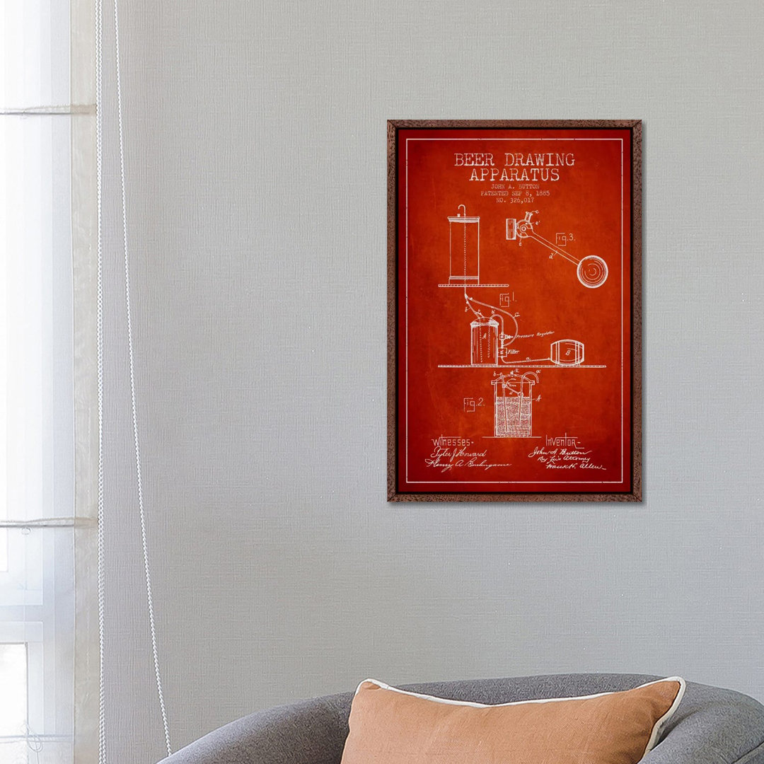 Beer Drawing Red Patent Blueprint von Aged Pixel - Gallery-Wrapped Canvas Giclée on Canvas