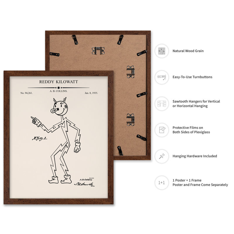 Reddy Kilowatt Blueprint, Poster, 18"H x 24"W, Brown Framed