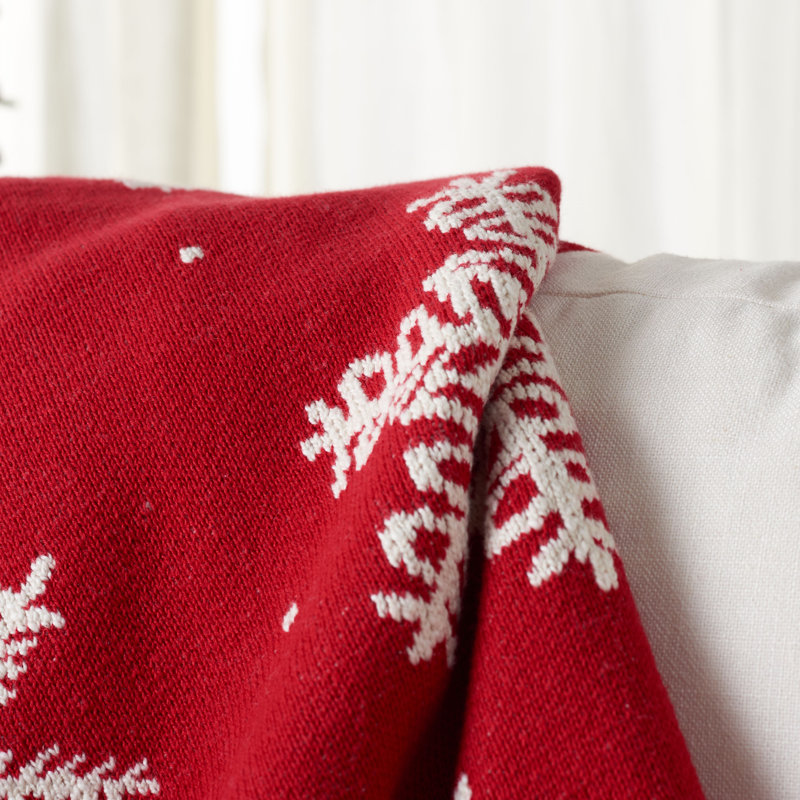 Holiday Snow Red and White Cotton Throw Blanket 50" x 60"
