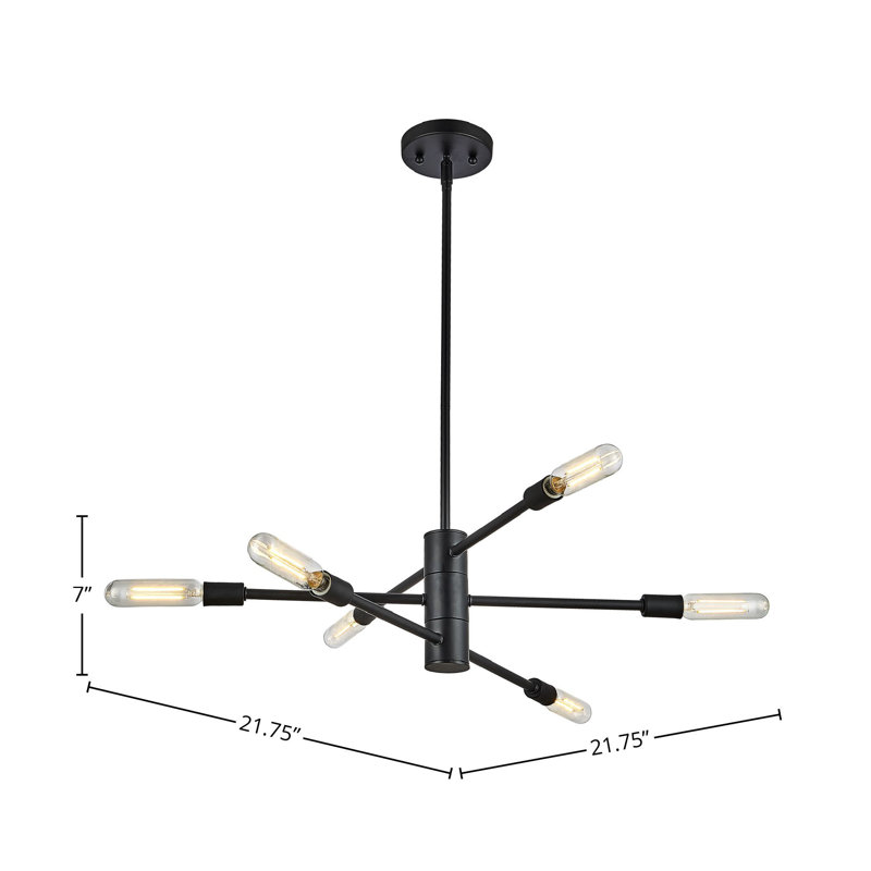 Lustre en acier à 6 lumières Yudi, Noir