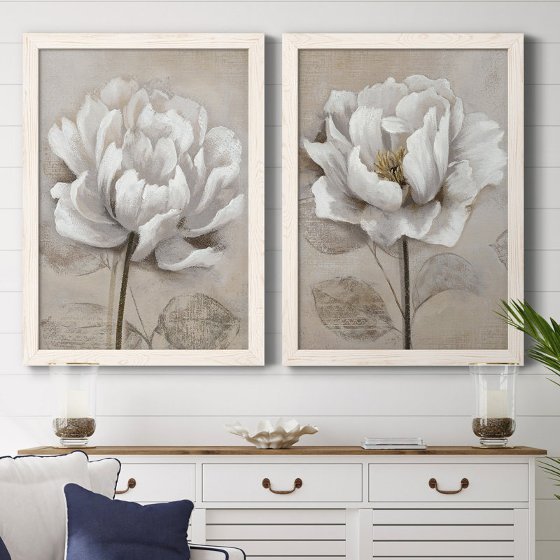 "Soft White I", ensemble de 2 reproductions d'art, H 31,5 po x l 47 po, Toile avec cadre photo sans passe-partout, Blanc