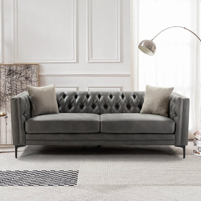 Brinna Upholstered Button-Tufted Sofa with Metal Legs