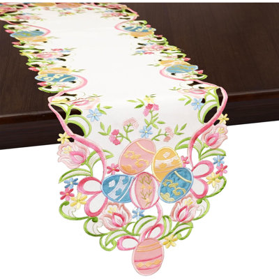 Embroidered Colorful Eggs Table Runners For Easter Holidays, Spring Seasonal Dining Table Decor (14X54 Inches)