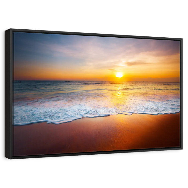 Coucher de soleil sur les vagues mousseuses, Cadre flottant noir, 37 po x 25 po