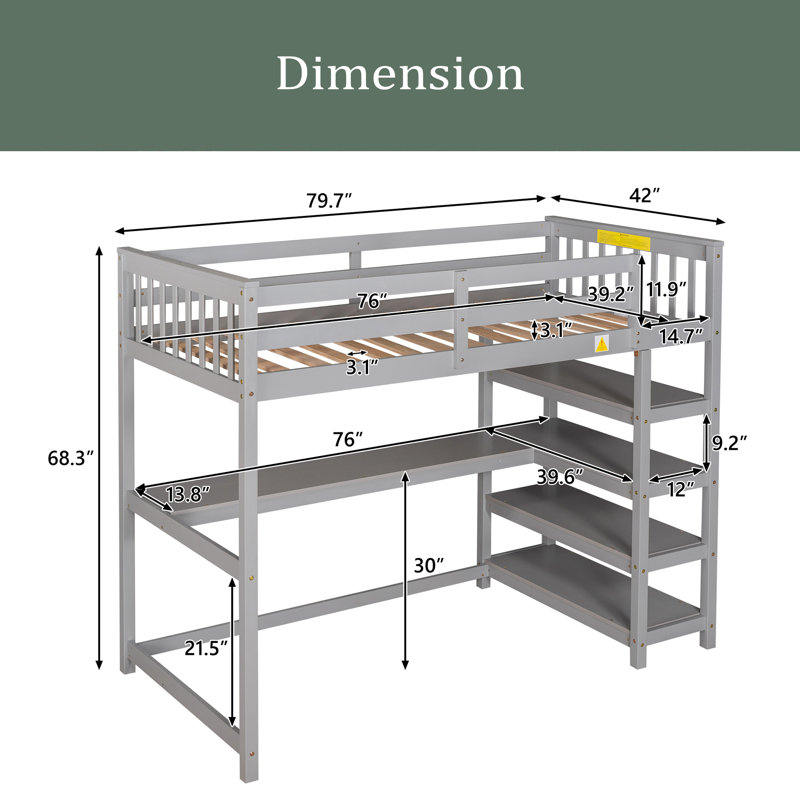 Gorgias Kids Twin Loft Bed, Gray