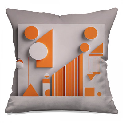 Orange White Shapes Double Sided Throw Pillows