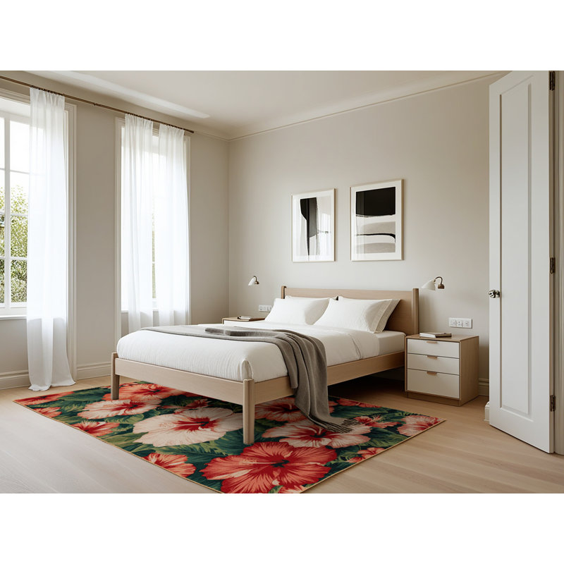Tapis botanique brun lavable à la machine, Rectangle 5 pi x 7 pi