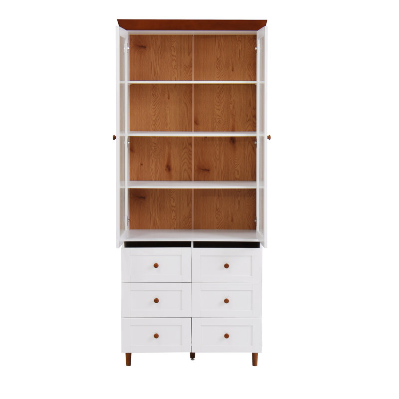 Présentoir de rangement, armoire autoportante avec tablettes réglables et portes en verre