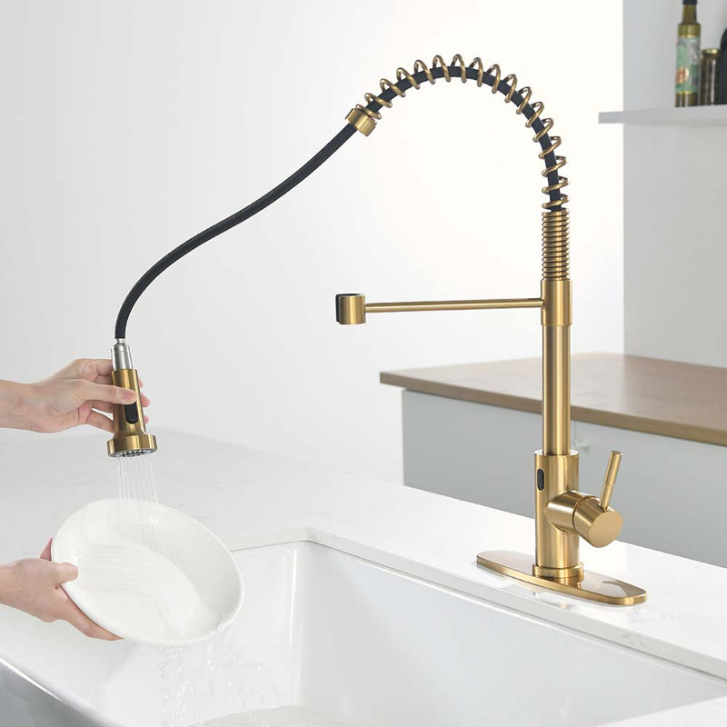 HOOSENG Pull Down Touchless Kitchen Faucet, Brushed Gold