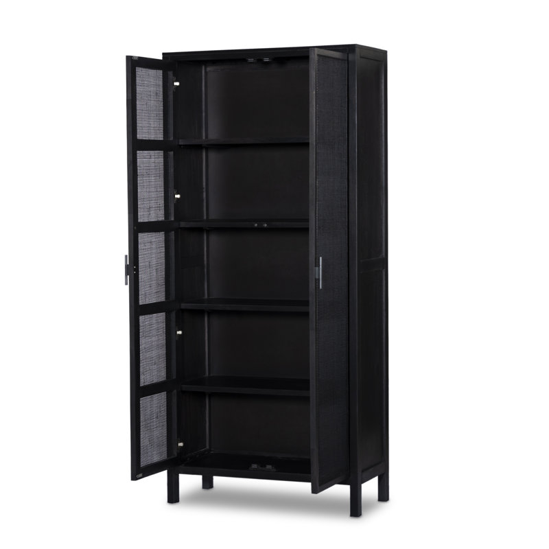 Caprice 2 - Door Solid Wood Armoire, Black Wash Mango/Black Natural Cane