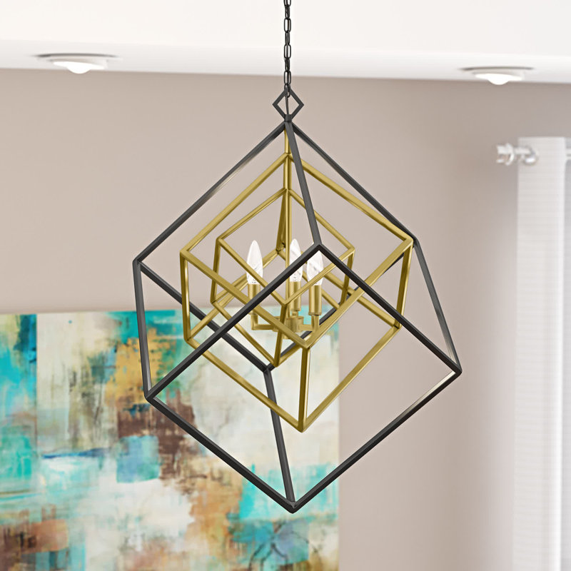 Lustre géométrique unique à 3 lumières Goulart, Vieux laiton / bronze