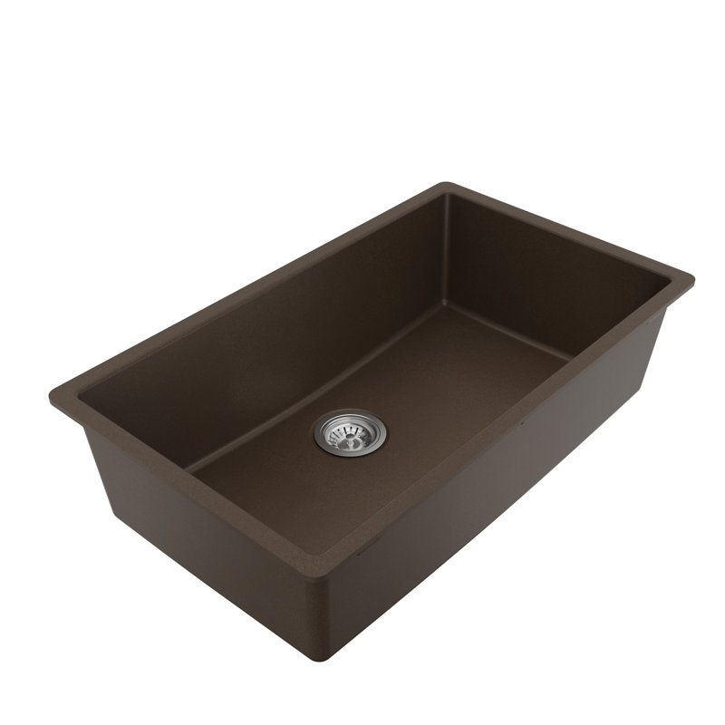 Ensemble d'évier de cuisine à simple cuve encastrable 32 1/4 po x 19 1/4 po Karran Quartz, Brun