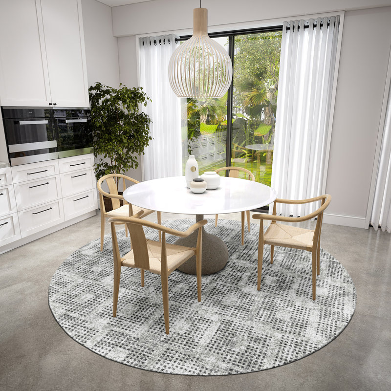Tapis contemporain gris pied-de-poule 5 "x 7" 6 ", Rond 8 pi