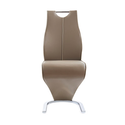 Chaises de salle à manger brunes 2 unités, conception en zigzag, base en métal demi-lune, vinyle PU contemporain, dossier uni, brun et beige pour chambre de 2 chaises, style avec coton, rembourrage en mousse, et luxe