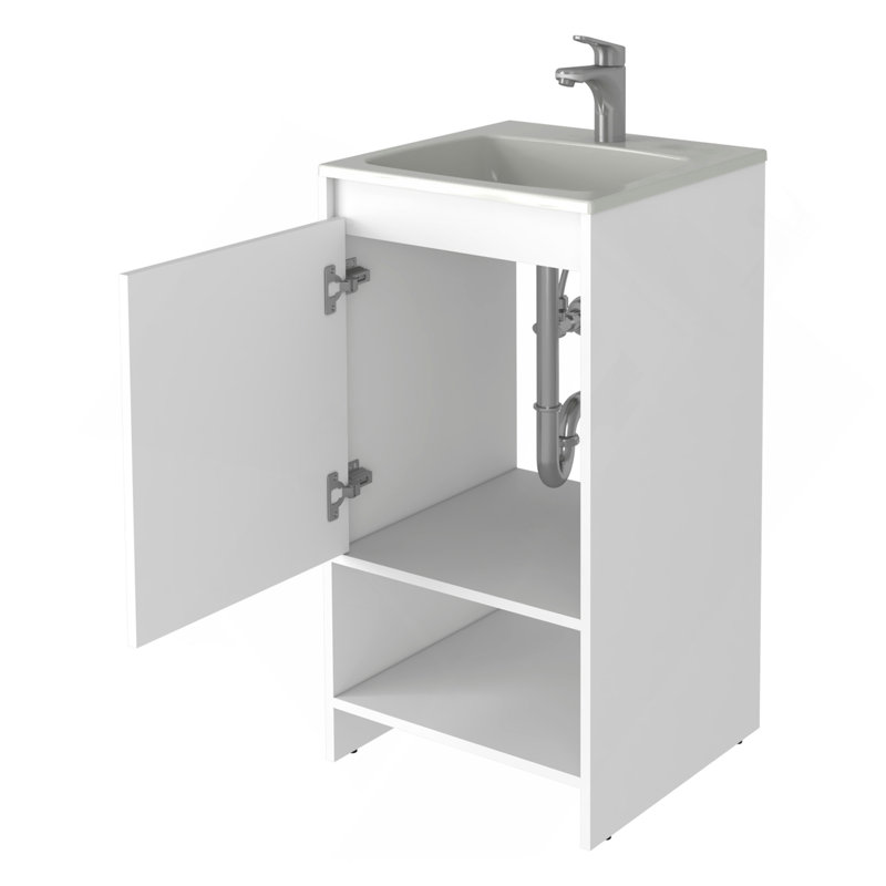 Meuble-lavabo autoportant Chariot, une tablette ouverte, Blanc