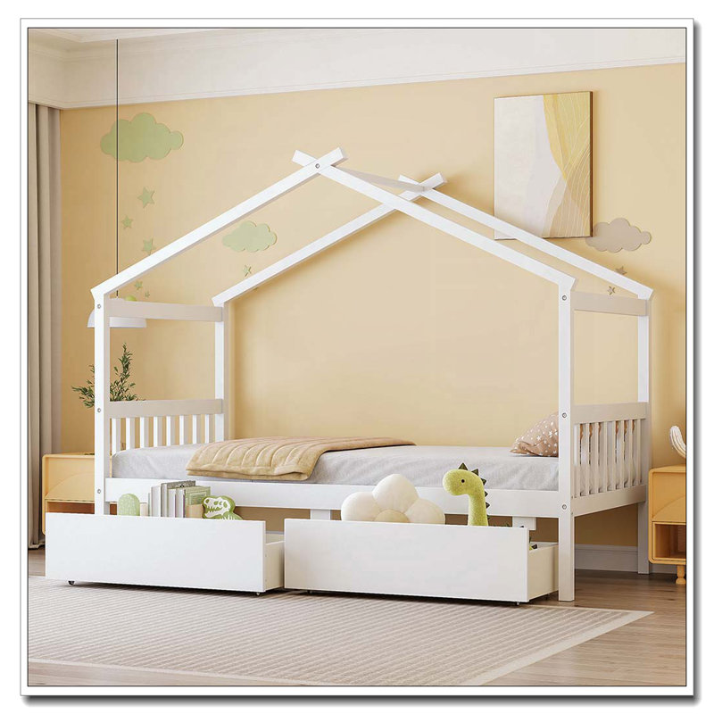 Lit en bois avec tiroirs, Noyer, Simple