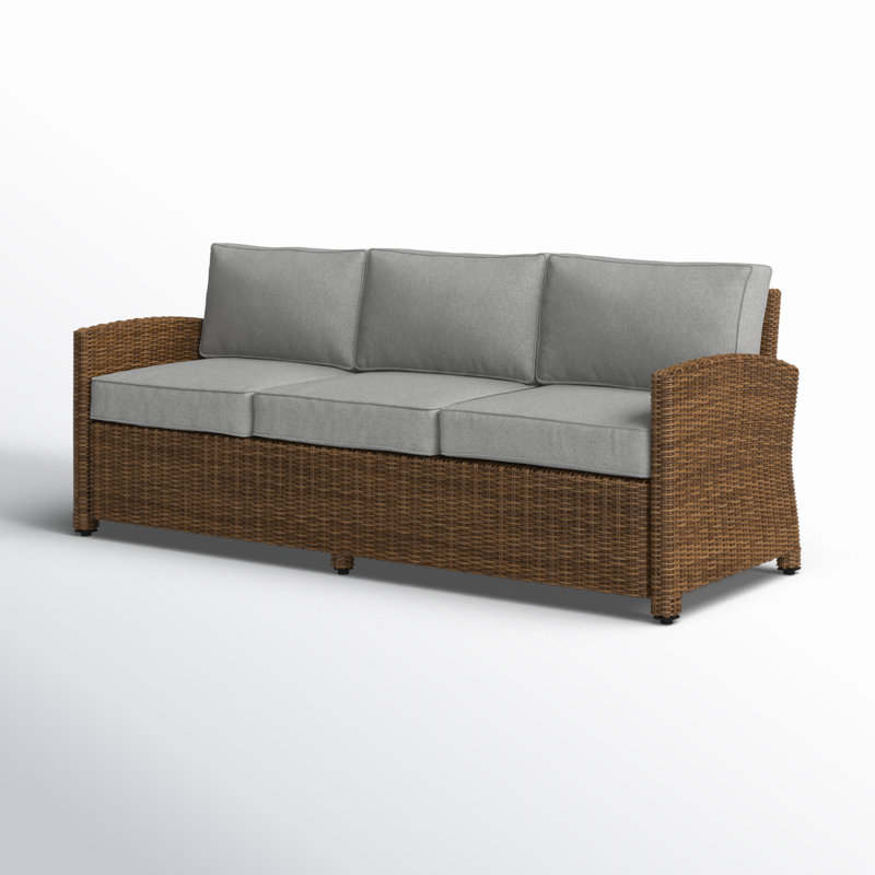 80.5'' Wide Metal Patio Sofa with Cushions, Gray, Brown